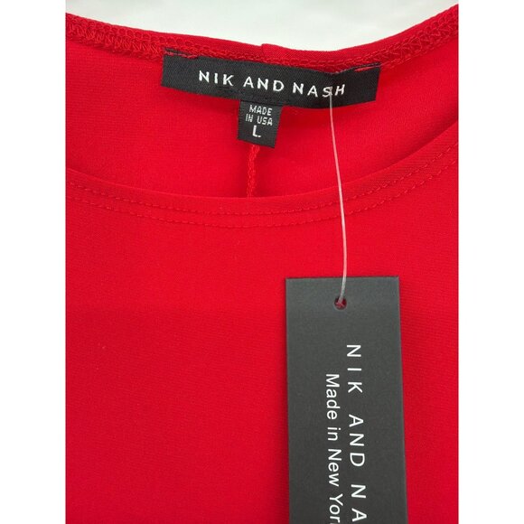 Nik and Nash Size L Red Top Gold Pearl Embellished Sleeves Womens New - Picture 2 of 5
